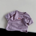 T-shirt per bambini in cotone lavanda a maniche corte con ricamo smiley a cuore - Viola / 80cm