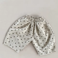 Kids loose polka dot linen shorts with elastic waist and pockets in beige and brown - Beige Polka Dot / 80cm