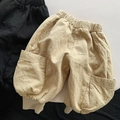 Detail of kids cotton cargo pants with elastic waist and large side pockets - 80cm / Beige