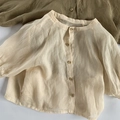 Detailed texture of breathable linen sun protection shirts for kids in beige and green - 80cm / Beige Apricot
