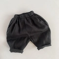 Vue détaillée du short en lin pour enfant avec taille élastique et ourlets retroussés - 80cm / Gris Foncé