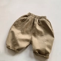 Pantalon bouffant enfant en coton lin kaki avec taille élastique et poches - 80cm / Khaki