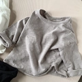 Grey long sleeve slub cotton t-shirt for kids with side slits and crew neck - 80cm / Gray