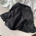 Classic black long sleeve slub cotton T-shirt for kids with soft natural knit texture - 80cm / Black