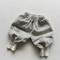 Kids geometric pattern harem pants in corduroy fabric with ribbed cuffs for daily wear - 80cm / Beige