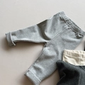 Detail of baby elastic cotton leggings featuring ribbed texture and rolled hem design - 80cm / Light Gray