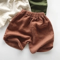 Pantaloncini bimbo in cotone lino rosso ruggine e toni neutri con elastico in vita - 80cm / Marrone Noce