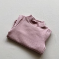 Detailed view of neatly folded dark pink mock neck knit sweater for kids in soft cotton - 80cm / Water Pink