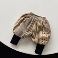 Loose khaki baby harem pants with vertical stripes and black ribbed cuffs in high quality - 80cm / Khaki
