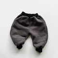 Detail of children's fleece jogger with contrast ribbed waistband and warm fleece texture - 80 / Dark Gray