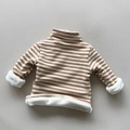 Dettaglio del maglione a righe per bambini con spessa fodera in pile per il calore invernale - 80cm / Righe Cachi