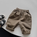 Pantalones marrones para niños con cintura elástica, botones de madera y bolsillos laterales - Café Oscuro / 80
