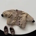 Giacca invernale per bambini foderata in pile con motivo a pois e scarpe di peluche abbinate - Cachi / 80cm