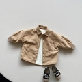 Detail of khaki corduroy fleece-lined kids shirt with soft rib cuffs and canvas shoes - 80cm / Khaki