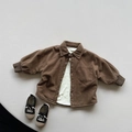 Close-up of children's vintage brown fleece-lined jacket with plush white wool interior - 80cm / Dark Coffee