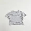 Classic loose-fit children's short sleeve cotton T-shirt in light purple minimalist style - 80cm / Gray