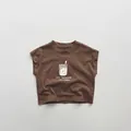 Detailed flat lay of brown cotton tank top with cool summer ice cream print for kids - Brown / 80cm