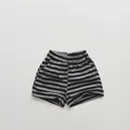 Detail view of cotton knit striped shorts for children with elastic waist and side pockets - 80cm / Striped