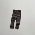 Close-up of dark brown ribbed knit baby leggings with elastic waistband and soft texture - 80 / Dark Gray