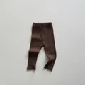 Detailed macro shot of dark brown ribbed knit cotton fabric for kids leggings - 80 / Brown
