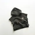 Detail of kids hooded sweatshirt vest with powerful star print and raw-cut armholes - Dark Gray / 80cm