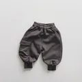Kids casual charcoal grey cargo sweatpants with elastic waist and ribbed cuffs for autumn - 80 / Dark Gray