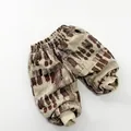 Pantaloni caldi in velluto a coste per bambini con motivo a scacchi e polsini elastici - Cachi / 100cm
