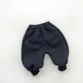 Detailed view of elastic waist and drawstring on thick fleece lined navy trousers - Dark Gray / 80cm