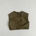 Detail of army green cotton vest with round neck and three-button diagonal placket design - Brown Coffee / 80cm