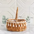 Cesta de flores de mimbre con borlas de algodón blanco y medidas 18x10x24cm - Cesta de princesa tejida con borlas (Grande)
