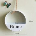White metal circular wall flower pot with Home lettering and rustic rope hanger 20cm - White / 20cm