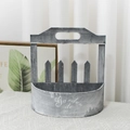 Cesto per fiori vintage in legno grigio ferro con stampa Garden de Flower e manico - Piccolo / 18x10x24cm / Grigio