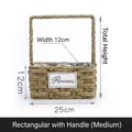 Rectangular medium woven flower basket with handle and Flowers label decoration - Rectangular Handle Style