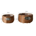Handwoven straw flower pots set of 2 with metal Flowers plaque and waterproof liner - Without Stand (Set Of 2) / Khaki