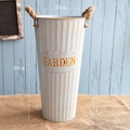Vintage 40cm white metal flower bucket with Garden embossing and rustic hemp rope handles - Hemp Rope Ear Creamy White Large (5539806626260) / Height 40cm Diameter 20cm / Off White