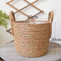 Cesto in erba naturale intrecciato a mano con manici, diametro 25cm e altezza di 20cm - Stile B Piccolo