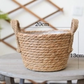 Natural woven plant basket with handles and plastic liner, size 20cm diameter and 13cm height - Style C Medium