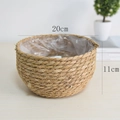 Handwoven 20cm cylindrical seagrass basket with waterproof liner for plants - Style H Small