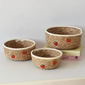 Set of 3 straw desktop storage baskets with cute strawberry patches and white trim - Small (18x8.5cm) / White Edge - Strawberry