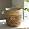 Extra large handwoven straw plant basket with fringe detail and dual handles 30x28cm - Tassel Style Beige Diameter 30cm Height 28cm