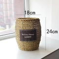 Handmade woven straw flower pot with Vivian Home label and waterproof liner 18x24cm - Small Drum Shape