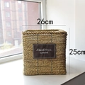 Square woven seagrass flowerpot basket with metal frame and Natural Home label - Square Large