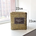 Square natural woven straw flower pot with fabric label and waterproof lining, size 22x22cm - Small Square