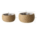 Detailed dimensions of round woven grass planters with waterproof plastic liners - Small / Natural Straw Color