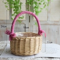 Handmade wicker flower basket with pink lace handle and waterproof liner for weddings - Pink Lace Girls Style / Large