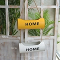 Hanging two-tier metal flower pots with rustic hemp rope and Home lettering - Yellow & White (Small)