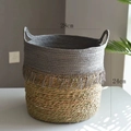 Detail view of woven storage basket with cotton tassels and fiber base, 28x24cm size - Long Tassel Opening (Ref 771) / 28x24