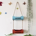 Hanging 2-tier iron flower pots in light blue and red with HOME text on hemp rope - Red & Blue (Large)