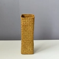 Handwoven rectangular plant fiber vase for dried flowers in natural yellow finish - Orange 30cm Height