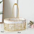 Cesto picnic dorato in metallo con pizzo bianco e fodera, misura 28x18x12 cm - Ovale Dritto Grande (Ovale Irregolare Dritto Grande)